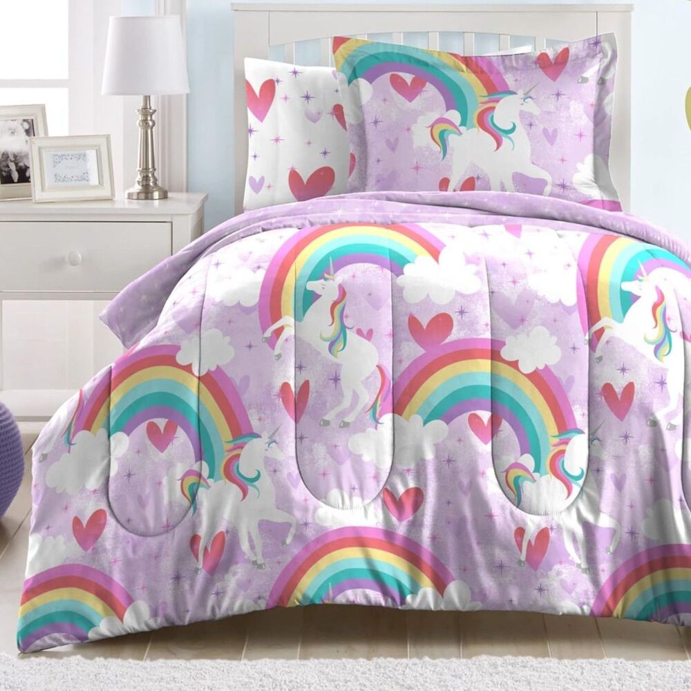 HUGE BUNDLE! Twin Bedding Rainbow Unicorn Comforter Sheets Blanket Pillow Plush